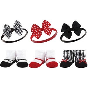Hudson Baby Infant Girls Headband and Socks Giftset, Red Houndstooth, One Size - 1 of 4