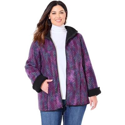Catherines Printed Fleece Coat With High Pile Fleece Lining