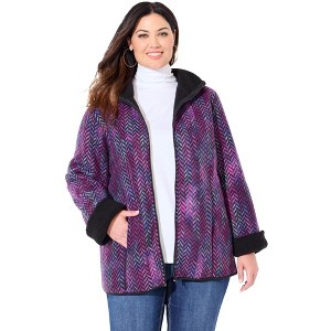 Catherines Petite Printed Fleece Coat With High Pile Fleece Lining - 1 of 4