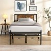 Gulches Black Brown Metal Frame Twin XL Platform Bed Wood Panel Headboard Under Storage 300LBS Black - 3 of 4