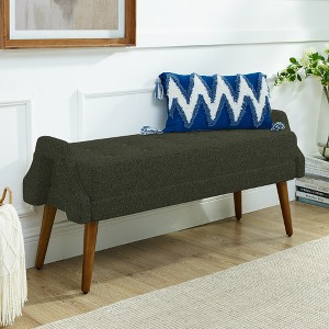 Airsurfer Modern Upholstered Bench with Looped Yarn Fabric, Geometric Armrests & Rubber Wood Legs, Comfy Seating for Living Room, Bedroom, Entryway - 1 of 4