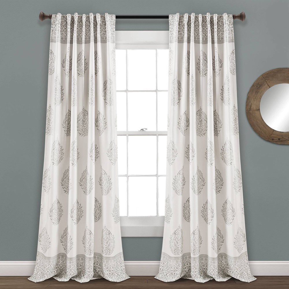 Photos - Curtains & Drapes 2pk 52"x95" Light Filtering Teardrop Leaf Curtain Panels Gray - Lush Décor