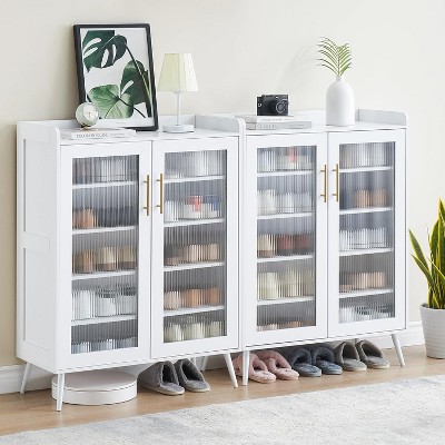 Shoe Cabinet with Glass Doors & Adjustable Shelves, 5-Tier Shoe Organizer Storage Rack with Large Capacity for Entryway Hallway, Living Room, 2 PCS