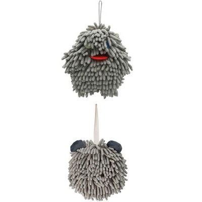 REGALWOVEN Soft Absorbent Chenille Decorative Hanging Ball Hand Towels 2 Pcs