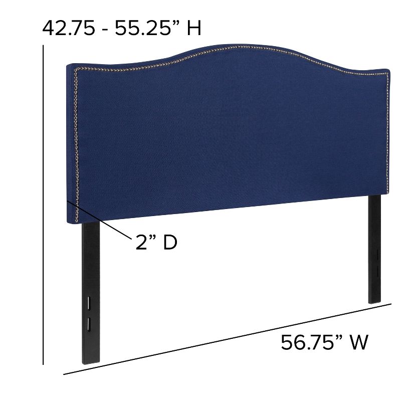 Emma and Oliver Upholstered Full Size Headboard with Nailtrim in Navy Fabric, 5 of 6