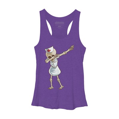 Women's Design By Humans Halloween Dabbing Funny Skeleton Nurse RN Costume Gift By COVI Racerback Tank Top