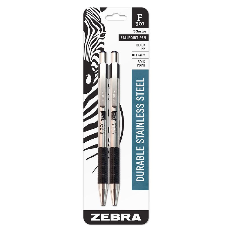 Zebra Pen F-301 Stainless Steel Bold Retractable Ballpoint Pen 892149, 1 of 4