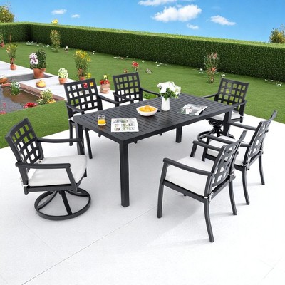 Mshliw 7-Piece Outdoor Patio Dining Set with Rectangular Table, 4 Dining Chairs, and 2 Swivel Rockers, Sunbrella Cushions