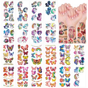 Wrapables Waterproof Glitter Temporary Tattoos, Birthday Party Favors and Supplies, Goodie Bag Fillers, 20 Sheets Butterflies and Unicorns - 1 of 4