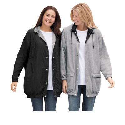 Woman Within Plus Size Fleece Nylon Reversible Jacket