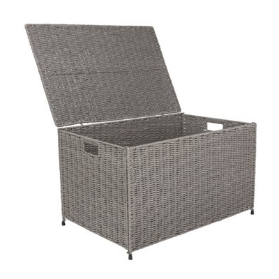 Large Gray Woven Paper Rope Storage Chest with Hinged Lid