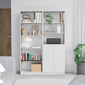 ORRD 2-Piece Bookcase Set, White 49" Wide with 8 Shelves & Double Door Cabinet, Living Room Bookcase & Storage Cabinet - 1 of 4