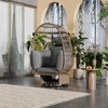 Gulches Outdoor Swivel Chair,Rattan Egg Patio Chair with Rocking Function for Balcony,Poolside and Garden (Natural Wicker+Gray Cushion) - 3 of 4
