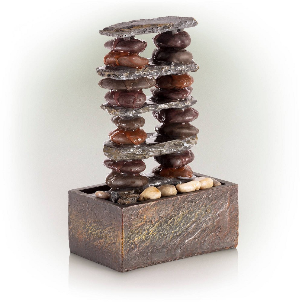 12" Resin Stacked Rocks Eternity Tabletop Fountain Gray/Brown - Alpine Corporation