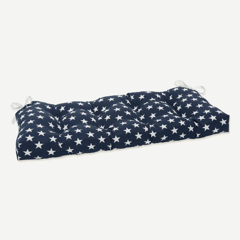 48&#34; x 18&#34; Outdoor/Indoor Tufted Bench/Swing Cushion Macey Americana Blue - Pillow Perfect, 1 of 7