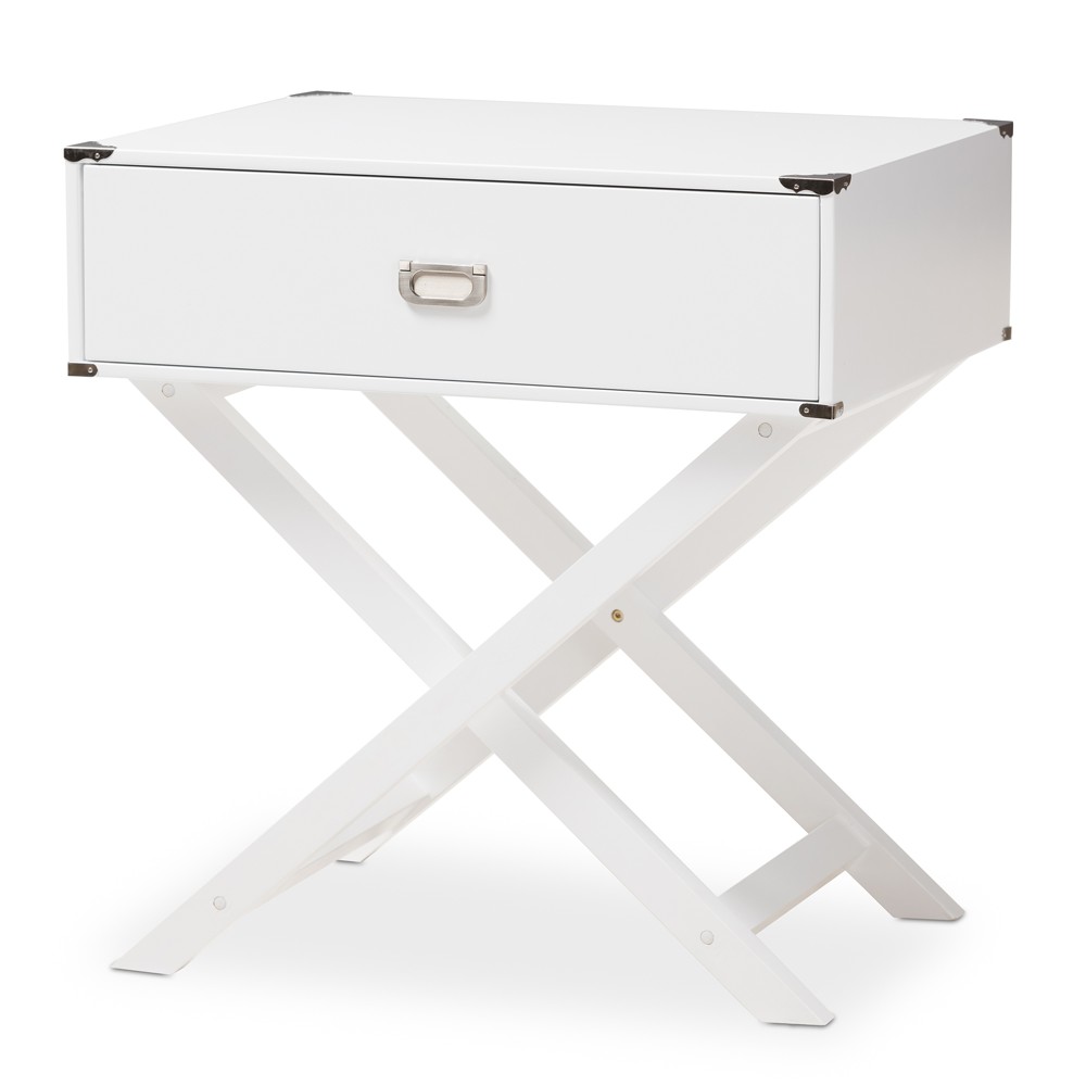 Curtice 1 Drawer Wooden Nightstand White - Baxton Studio: Modern Hardwood & MDF, Polished Brass Hardware, Anti-Tip Included