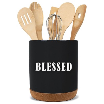 Elanze Designs Blessed Black X-Large Cork Bottom Kitchen Utensil Holder