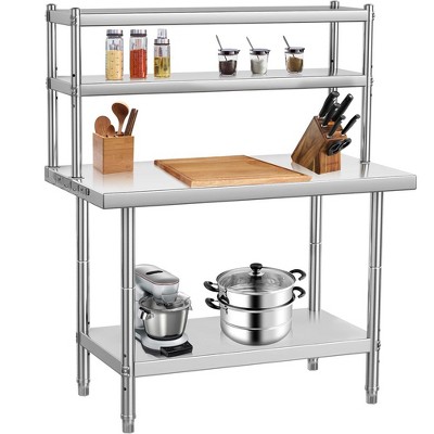 Stainless Steel Table with Overshelves, 30" X 24" Commercial Work Table with 30" X 12" Shelf