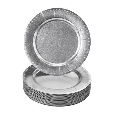 Silver Spoons Elegant Disposable Beaded Charger Plates for Party, Heavy Duty Disposable Dinner Set, 13” (10 PC)