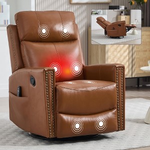 ChicFurnit Living Room Chair Arm Chair Accent Chair Leather Rocker Swivel Recliner with Massage Heat for Living Room, Red/Yellow/Blue/Orange/Brown - 1 of 4