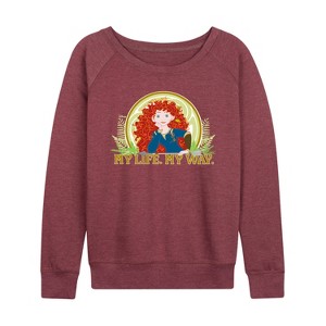 Women's - Disney Princess - My Life My Way Lightweight French Terry Wide Neck Long Sleeve Graphic Shirt - 1 of 4