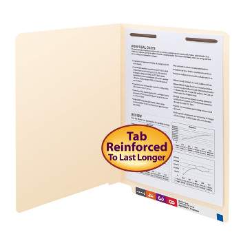 Smead End Tab Fastener File Folder, Shelf-Master  Reinforced Straight-Cut Tab, 1 Fastener, Letter Size, Manila, 50 per Box (34110)