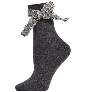 Memoi Women's Glitter Dream Bow Cotton Blend Anklet Sock Black 9-11 - 1 of 4