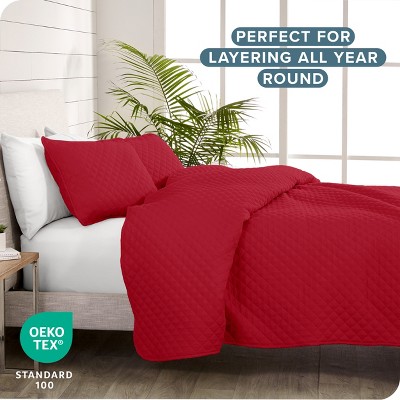 Full/Queen Red Diamond Stitched Microfiber Coverlet Set