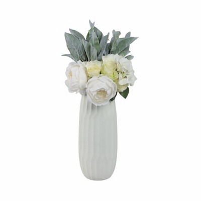 White Ceramic Indented Design Table Vase, 14"