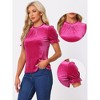 INSPIRE CHIC Women's Short Sleeve Velvet Keyhole Back Ruffle Mock Neck Shirt - 2 of 4