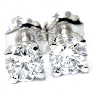 Pompeii3 1/2ct Round Diamond Studs Screw Back 14K White Gold - 1 of 4