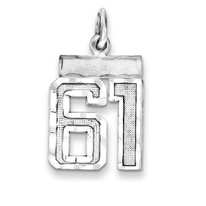 Black Bow Jewelry Sterling Silver, Varsity Collection, Small D/C Pendant, Number 61 - 1 of 4