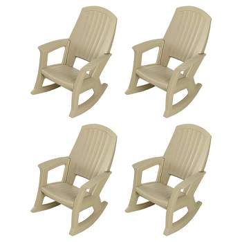 Semco Plastics Rockaway Heavy-Duty All-Weather Plastic Outdoor Porch Rocking Chair for Home Deck and Backyard Patios, Tan (4 Pack)