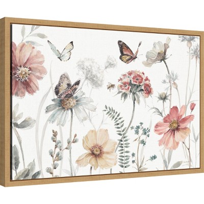 Lisa Audit Floral and Butterfly Canvas Print with Maple Frame