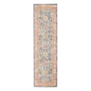 8' Coral And Blue Oriental Runner Rug - 1 of 4