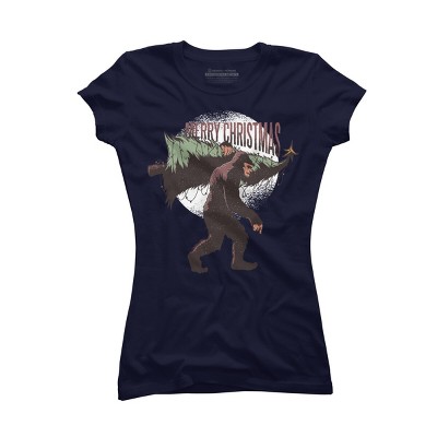 Junior's Design By Humans Christmas Bigfoot By ArtStyleAlice T-Shirt