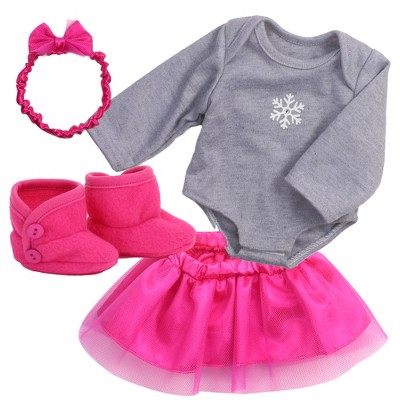 Sophia’s Snowflake Onesie, Tutu, Headband, & Booties Set for 15” Baby Dolls, Hot Pink/Gray