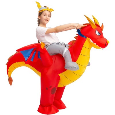 SYNCFUN Halloween Costume Inflatable Costume Riding a Fire Dragon Air Blow-up Halloween Costume - Child (7-10 Yrs)