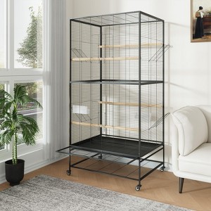 Extra Large Metal Bird Cage with Rolling Stand and Storage Shelf - Spacious Parrot Cage for Parakeets, Cockatiels, Conures, Lovebirds, Budgies - 1 of 4