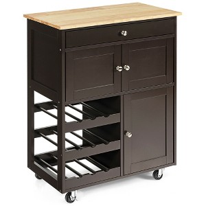 Costway Rolling Kitchen Island Serving Cart Storage Cabinet w/ Wine Rack - 1 of 4