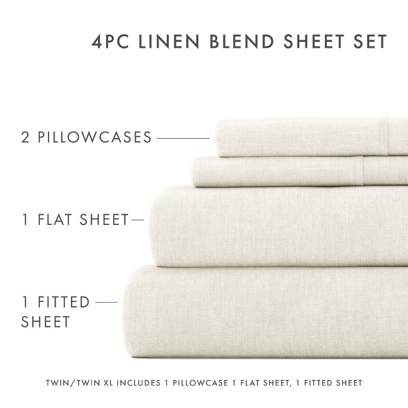 Linen Blend Premium Luxury Solid 4PC Bed Sheets Set - Becky Cameron, 6 of 19