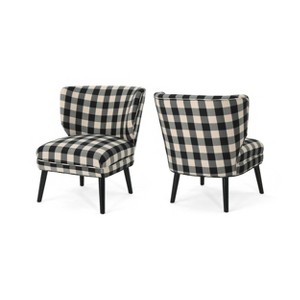 Desdemona Set of 2 Modern Farmhouse Accent Chair Black Checkerboard - Christopher Knight Home