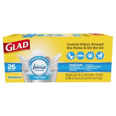 Glad Odorshield Quick-Tie Small Trash Bags, 4 Gal, 0.5 Mil, 8 X