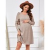Maternity V Neck Dress Women's Rib Knit Long Sleeve Midi Dress Photoshoot Baby Shower Sweater Fall Dresses - 3 of 4