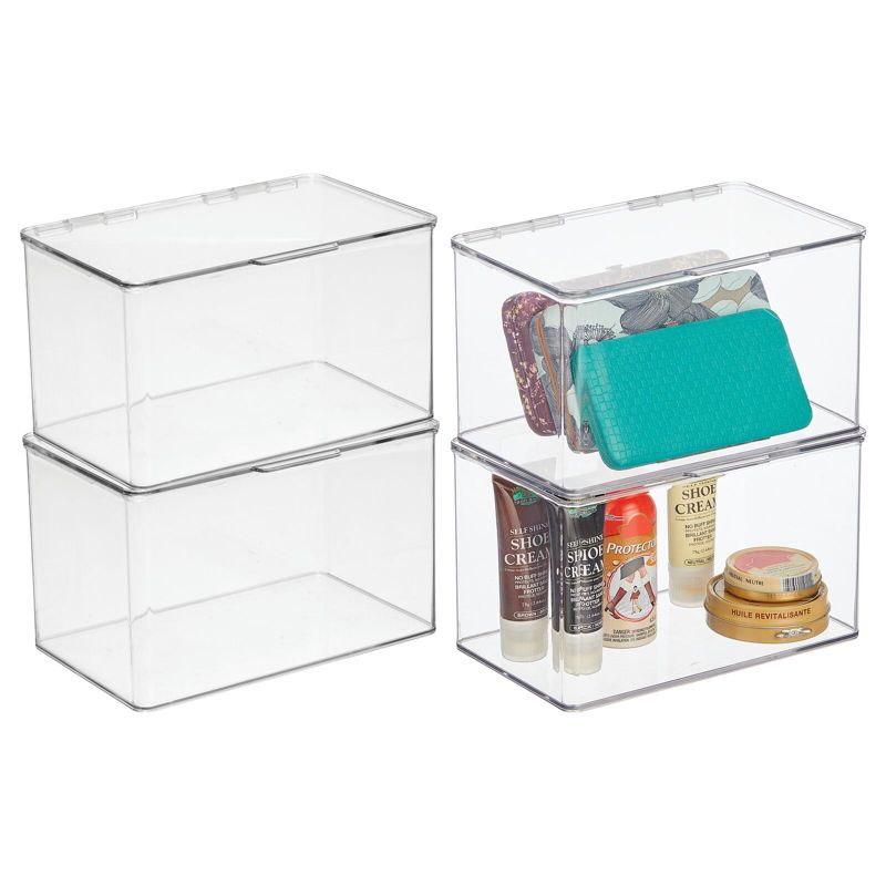 mDesign Stackable Closet Shoe Storage Bin Box with Lid, Clear, 4-Pack, 1 of 9