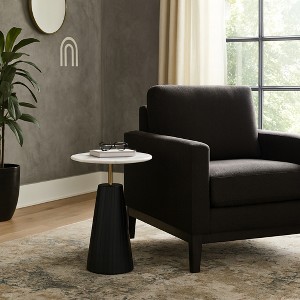 Timeless Marble Top End Table with Sleek Fluted Base Accent - Compact Small Side Table for Home, Covered Patio, or Living Room End Tables - 1 of 4