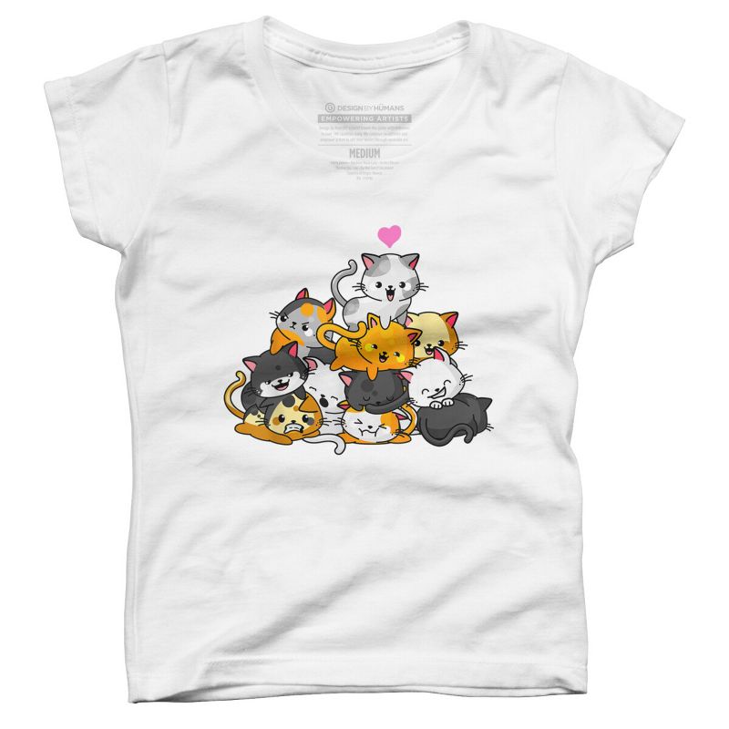Girl's Design By Humans Cat Cute Pile Cats Anime Kawaii Neko Gift Women Girls By MiuMiuShop T-Shirt, 1 of 4