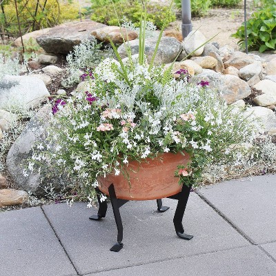 Rustic Terra Cotta Planter with Black Wrought Iron Stand