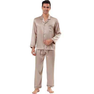 Lars Amadeus Men's Satin Pajama Sets Long Sleeve Loungewear Sleepwear V ...