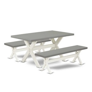 HomeStock 3-Piece Rectangle Natural Oak Finish Solid Wood Top Dining Table with 2-Benches - 1 of 4